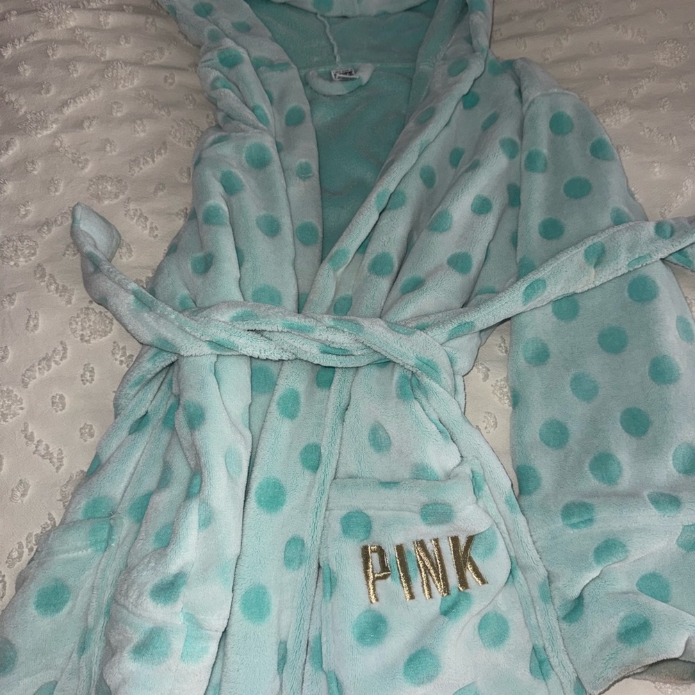 PINK Mint Green Polka Dot Hooded Robe
